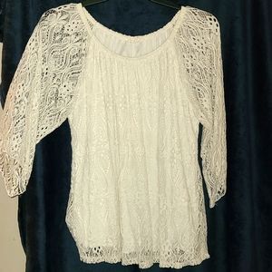 Brittany Black, 1X, white lace blouse